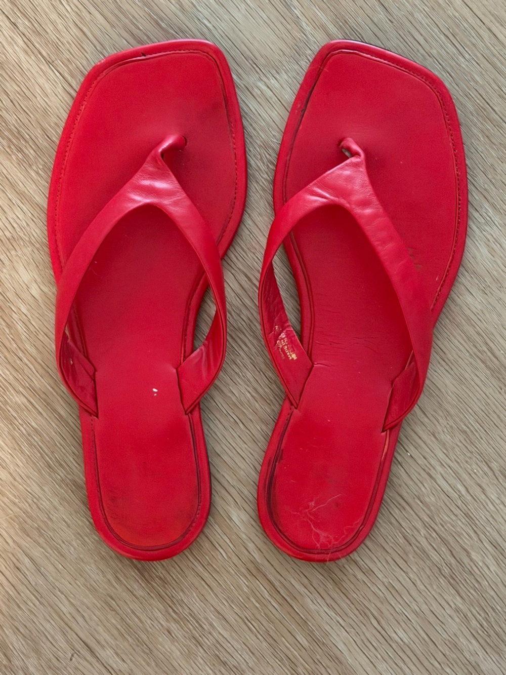 Zara Red Square-Toe Thong Slide Sandals